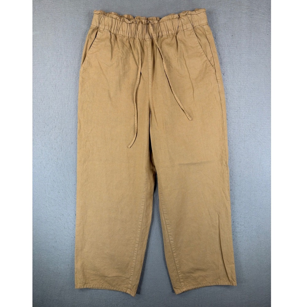 J.Crew Womens Tan Khaki Paperbag Waist Wide Leg Drawstring Pants Pockets
